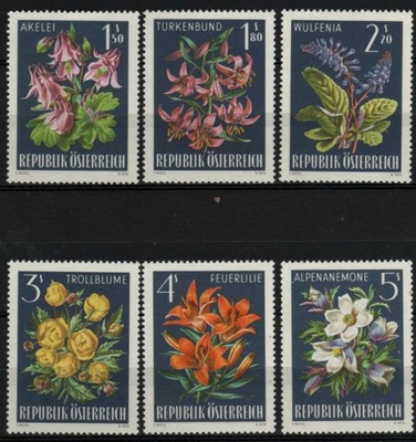 Austria 1966 Znaczki Mi 1209-14 ** Alpy kwiaty