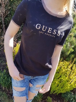 GUESS T-SHIRT BLUZKA CZARNY KORONKA ORIGINAL XS