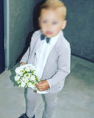 Szary garniturek dla chłopca chrzest wesele HIT