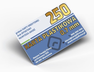 KARTY PLASTIKOWE wizytówki 0,7mm PCV - 250 sztuk