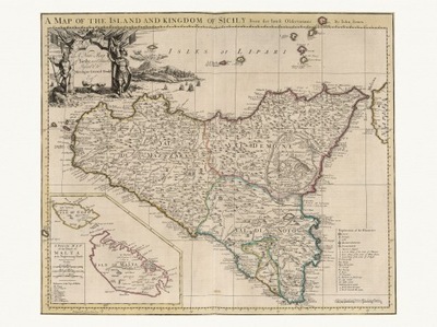 SYCYLIA MALTA bogato zdobiona mapa Senex 1721
