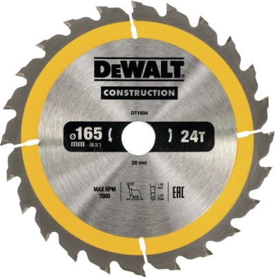 DeWALT štít drevo videl 165 mm 20 mm 24z DT1934