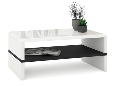 ROCK Biały Połysk/Czarny ~ ŁAWA STOLIK Z PÓŁKĄ HIT