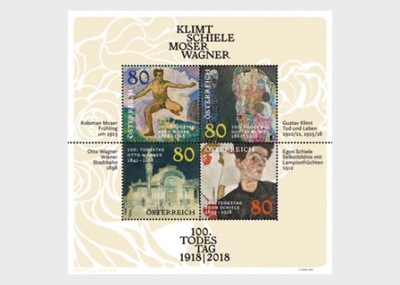 Austria 2018 Znaczki Blok ** Klimt Wagner Schiele