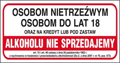 Nietrzeźwym i młodzieży ALKOHOLU NIE SPRZEDAJEMY