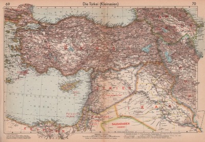 TURCJA. IRAK. SYRIA. Wojenna mapa z 1940 roku