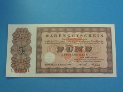 Banknot Niemcy 5 Mark 1958 ! UNC Bethel
