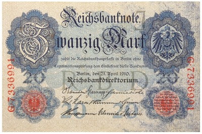Niemcy - BANKNOT - 20 Marek 1910 - Ro: 40