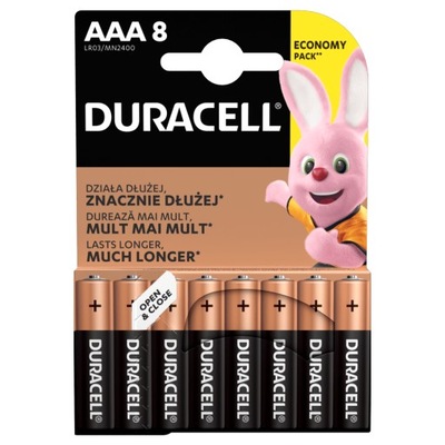 Alkaliczne baterie Duracell AAA x 8 R3