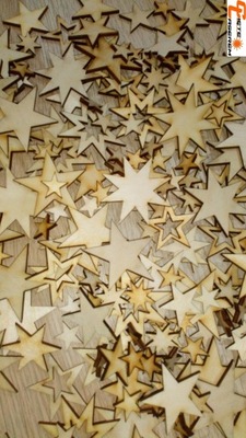 Gwiazdki skrapki drewniane 100 szt. świąteczne duż