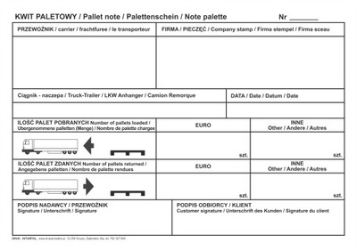 Kwit Paletowy / Palettenschein / Pallet note -100k