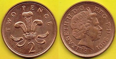 Wielka Brytania 2 Pence 2001 r.
