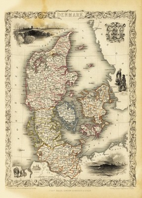 DANIA Kopenhaga Szlezwik mapa ilustrowana 1851 r.