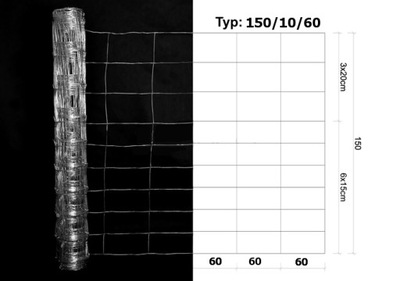 SIATKA OGRODZENIOWA LEŚNA 150/10/60 50 mb.
