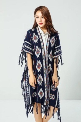 PONCZO NARZUTKA AZTEC BOHO ETNO CHWOSTY