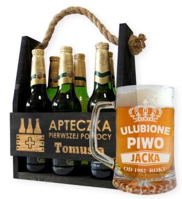 ZESTAW NOSIDŁO SKRZYNKA NA PIWO + KUFEL + GRATIS !