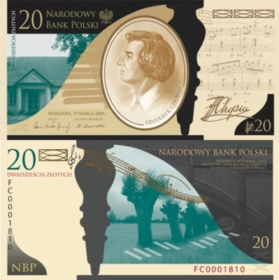 Banknot 20 zł Fryderyk Chopin 2010