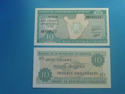 Burundi 10 Francs 1986 !! Rzadszy rocz ! P-33 UNC