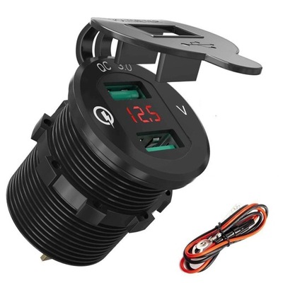 Зарядное устройство автомобиль 2x usb qc3.0 woltomierz 3a alu фото №1