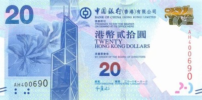 HONG KONG 20 Dollars 2010 P-341a BOC UNC