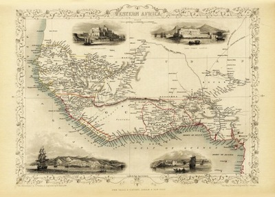 AFRYKA Gambia Gwinea mapa ilustrowana 1851 r.