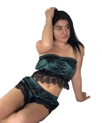 Sexy piżamka satynowa top szorty spodenki komplet