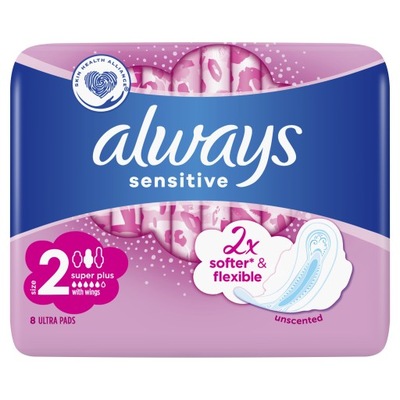 ALWAYS SENSITIVE SUPER PLUS ROZMIAR 2 PODPASKI ZE SKRZYDEŁKAMI 8SZT