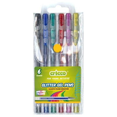 Długopisy żelowe brokatowe 6 kolorów CRICCO