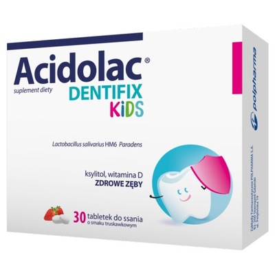 Acidolac Dentifix Kids x 30 tabletki do ssania smak truskawkowy Polpharama