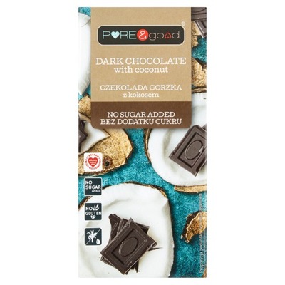 CZEKOLADA GORZKA Z KOKOSEM BEZ DODATKU CUKRU BEZGLUTENOWA 75 g - PURE&GOOD