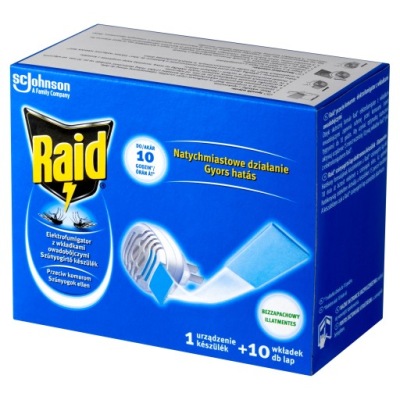 RAID ELEKTROFUMIGATOR NA KOMARY + 10 WKŁADÓW OCHRONA 10H