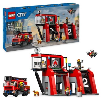 LEGO City 60414 Straż Pożarna Remiza Strażacka Wóz Strażacki 843 Klocki 6+