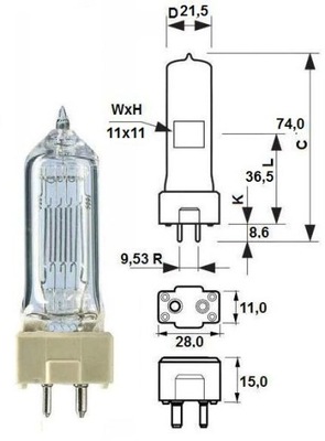 Żarówka halogenowa A1/244 7389 500W GY9.5 230V Phi