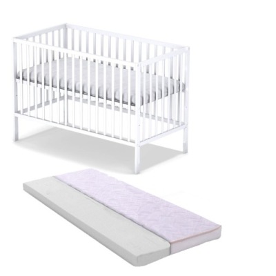 PROMOCJA Łóżeczko STAŚ BIAŁE + materac + frotte