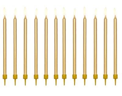 Świeczki urodzinowe gładkie złote 12,5cm 12szt
