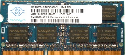 PAMIĘĆ RAM 4GB DDR3 SO-DIMM PC3 12800S 1600MHz NT4GC64B8HG0NS-DI