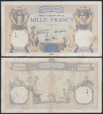 BNA - FRANCJA 1000 Franków 1939 V.7140 161 # P90c # GENERAL # VF-