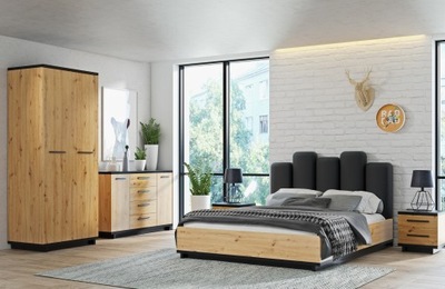 zestaw loft sypialnia szafa łóżko komoda Ines 2