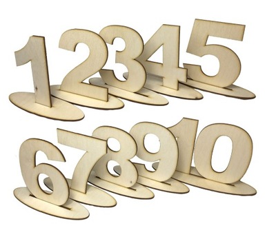 Numery na stół, cyferki drewniane ślub nr 1-10 w6