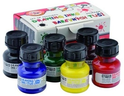 KOH-I-NOR TUSZ KREŚLARSKI mix 6 kolorów 20 g ZESTAW 6 sztuk w butelkach