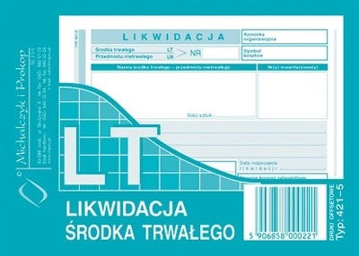 LT Likwidacja środka trwałego A6 421-5 Michalczyk