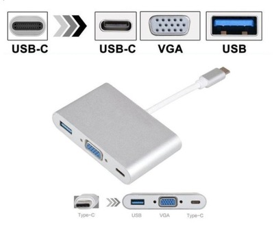 Adapter HUB USB-C 3.1 do USB 3.0 VGA USB-C