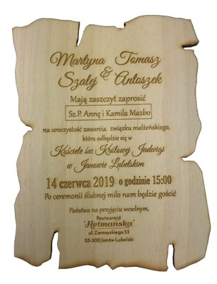 Drewniane zaproszenia ślubne- spękane grawer