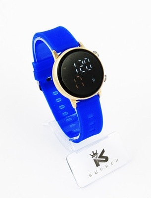 Damski zegarek stal LED niebieski silikonowy pasek