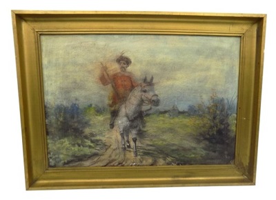 obraz tempera "dziedzic na koniu"