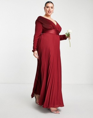 BORDOWA SUKIENKA PLUS SIZE PLISOWANA MAXI 50 VAK