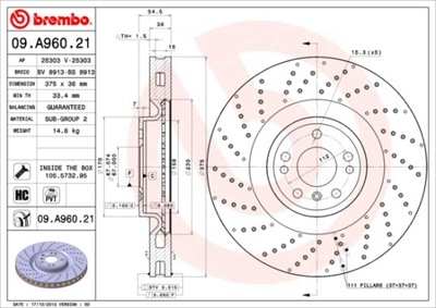 ГАЛЬМІВНІ ДИСКИ ГАЛЬМІВНІ ПЕРЕД BREMBO 09.A960.21 09A96021