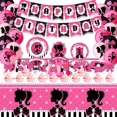Nowy różowy zestaw jednorazowych sztućców Barbie Theme Party Decorations