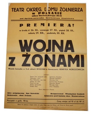 Wojna z żonami Teatr Okręgowy Poznań Afisz 1946