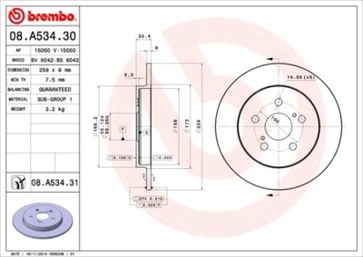 DISCO DE FRENADO PARTE TRASERA UV LEXUS/SUBARU/TOYOTA  